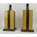 MANNER OF ALDO TURA TABLE LAMPS, a pair, vintage 1960's Italian, brass and parchment, 49cm H. (2)