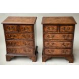 BEDSIDE CHESTS, a pair, George III design burr walnut, each with two short and three long drawers,