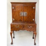 COCKTAIL CABINET, early 20th century Queen Anne form figured walnut and silvered metal mounted the