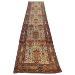 ANTIQUE NORTH WEST PERSIAN RUNNER, 458cm x 102cm, vase design. (with faults, reduced)