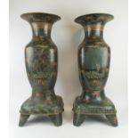 CLOISONNE FLOOR VASES, a pair, Japanese Meiji period, baluster form, decorated with panels of birds,