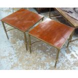 MAISON JANSEN STYLE SIDE TABLES, a pair, 20th century, each with a later inset square mahogany top