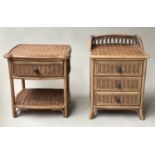 CHEST, bamboo, rattan and cane panelled with three drawers together with a matching one drawer table