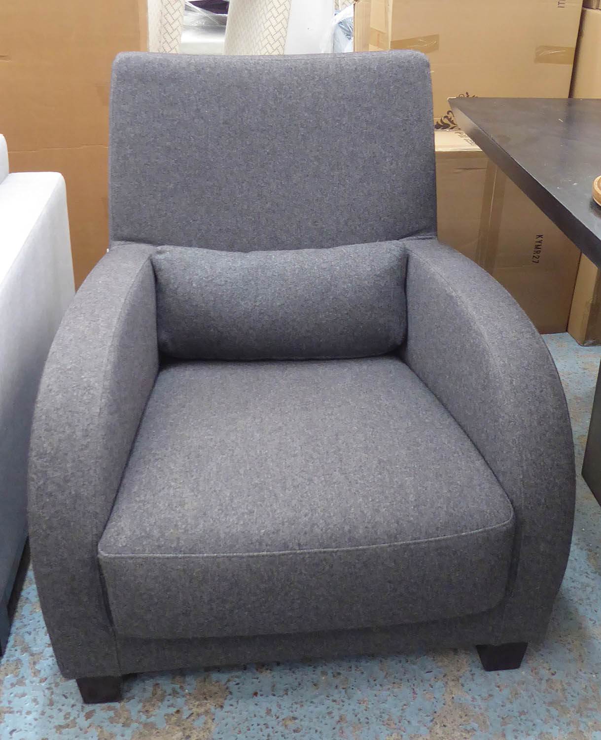 LIGNE ROSET JONATHAN ARMCHAIR, with charcoal grey upholstery, 78cm W x 89cm H.