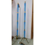 FLOOR LAMPS, a pair, 20th century Italian with blue Opaline glass columns, 150.5cm H. (2)