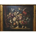 19th CENTURY DUTCH SCHOOL 'Still Life with Flowers and Shells', oil on board, 55cm x 66cm, framed.