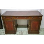KNEEHOLE DESK, Victorian mahogany with red leather top above three unusual red leather fronted
