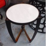 OCCASIONAL TABLE, the white marble top on a base of black metal with gilt detail, 37cm diam. x