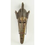 MARKA MASK, North West Mali, carved wood with hammered brass detail, 55cm H.