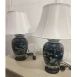 CHINESE EXPORT STYLE TABLE LAMPS, a pair, with shades, 61cm H. (2)