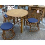 BAMBOO GARDEN SET, vintage 1970s Italian with later cushions, including table, 80cm diam x 74cm, and