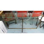 CONSOLE TABLE, two tiers of glass on brushed metal supports, 82cm H x 40cm D x 140cm L.