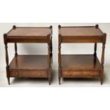 LAMP TABLES, a pair, George III design flame mahogany each with undertier drawer, 50cm x 50cm x 54cm