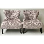 CHAIRS, a pair, occasional cut grey velvet and buttoned back each with wide seats and tapering