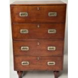 NAVAL CHEST, late 19th/early 20th century mahogany and brass bound in two sections with turned