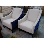 ARMCHAIRS, a pair, contemporary design, neutral upholstered with suede exterior detail, 75cm W. (2)