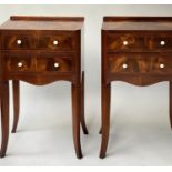 LAMP TABLES, a pair, George III design flame mahogany each with two drawers and bone handles, 41cm x