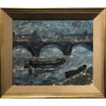 20th CENTURY LONDON SCHOOL 'Lambeth Bridge', oil on paper, 34cm x 42cm, framed.