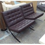 AFTER LUDWIG MIES VAN DER ROHE BARCELONA STYLE CHAIRS, a pair, 75cm W. (2)