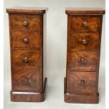 BEDSIDE CHESTS, a pair, Victorian flame mahogany, each adapted with four drawers, 32cm x 34cm x 77cm
