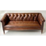 SOFA, early 20th century mahogany and hand dyed mid brown leather with button back and arms and