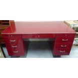 ART METAL TANKER DESK, red painted finish, 153cm x 89cm x 77.5cm