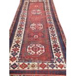 ANTIQUE KAZAK RUNNER, 380cm x 100cm.