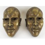 BENIN HEADS, a pair, masks bronze, 37cm H. (2)