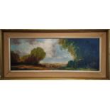 A. W. BASIL (20th Century) 'Landscape', oil on canvas, 27cm x 77cm, signed, framed.