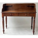 WRITING TABLE, early Victorian mahogany with 3/4 gallery, shelves and two false drawers, 101cm H x