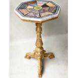 PIETRA DURA OCCASIONAL TABLE, 19th century Italian with carved giltwood scroll supports and