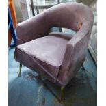 ARMCHAIR, 1950's Italian style, purple velvet upholstered, 76cm W.