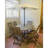 WINCHESTER COLLECTION GARDEN DINING SET, oval table, weathered teak with retractable leaf, 76cm H