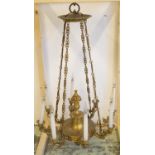 CHANDELIER, French Empire gilt bronze, having eight cherub branches and central urn finial with