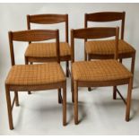 MCKINTOSH DINING CHAIRS, a set of four, vintage teak with orange wool weave seats by McIintosh of
