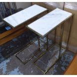 MARTINI TABLES, a pair, 1960's French style, gilt metal with marble inserts, 45.5cm x 21.5cm x 58.