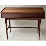 DANISH WRITING TABLE, 1970's teak galleried writing surface above two ridged frieze drawers, 115cm W