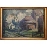 MAURICE FLAMENT (French 1884-1968) 'Scene de village', oil on canvas, 90cm x 130cm, signed, framed.