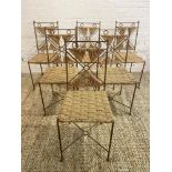 ORANGERY DINING CHAIRS, a set of six, vintage woven seagrass with wrought iron frames, 101cm H x