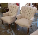 ARMCHAIRS, a pair, Victorian style with buttoned backs, 96cm H. (2)