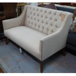 SOFA, contemporary buttoned back finish, neutral upholstered, studded detail, 133cm W.