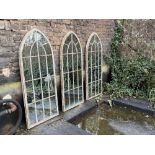 GARDEN WALL MIRRORS, a set of three, Gothic style, metal frames, 158cm x 66.5cm. (3)