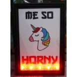 ME SO HORNY BY BEE RICH, bespoke made light up wall art, 170cm x 101cm.