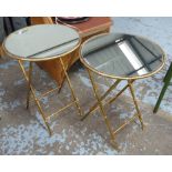 SIDE TABLES, a pair, faux bamboo design, mirrored tops, 61.5cm x 45cm Diam. (2)