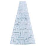 CONTEMPORARY ART DECO DESIGN SILK RUNNER, 500cm x 80cm, geometric sky blue field.