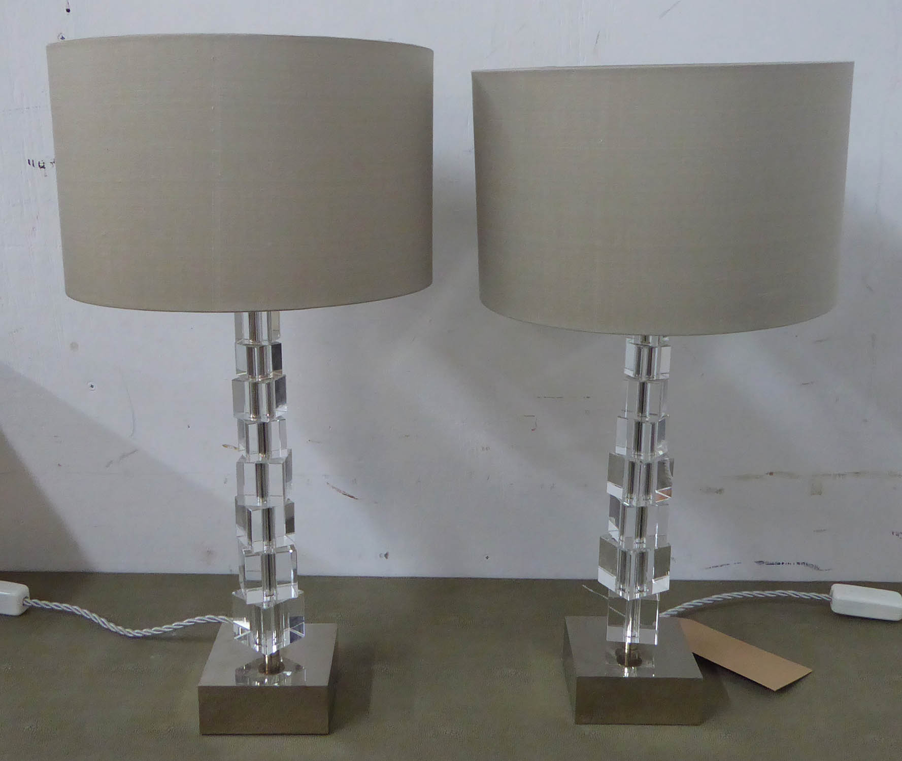 PORTA ROMANA LARTIGUE TABLE LAMPS, a pair, with shades, 50cm H. (2)