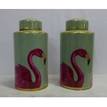 FLAMINGO JARS, a pair, with covers, 1960's American style, 41cm H approx. (2)