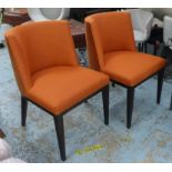 DINING CHAIRS, a set of ten, with orange velvet backs and woven orange seats, tub shaped, Linley