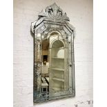 VENETIAN WALL MIRROR, mid 20th century with an etched frame and bevelled plate, 141.5cm H x 68cm W.