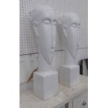 CONTEMPORARY SCHOOL BUSTS, a pair, white glazed ceramic, 62cm H. (2)